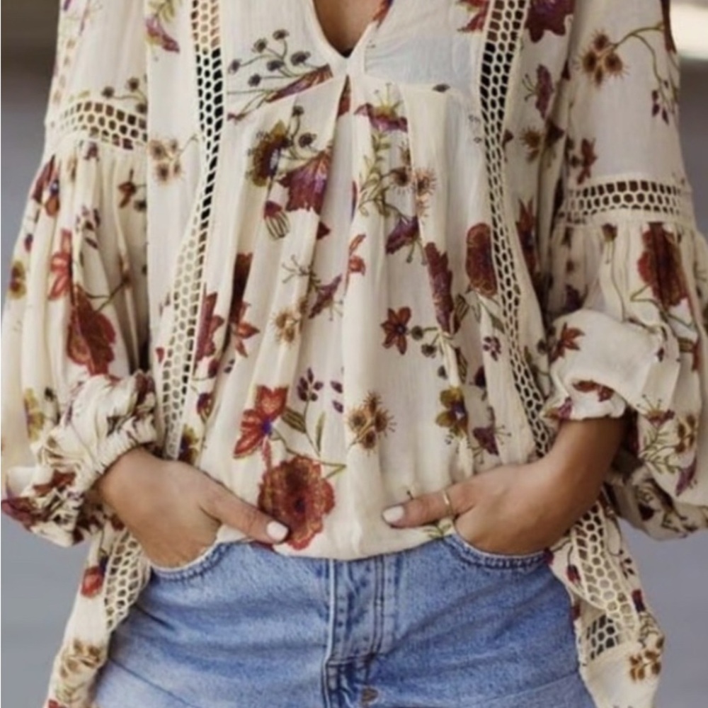 NWOT Free People Just the Two of Us Floral Boho Peasant Blouse S-L
